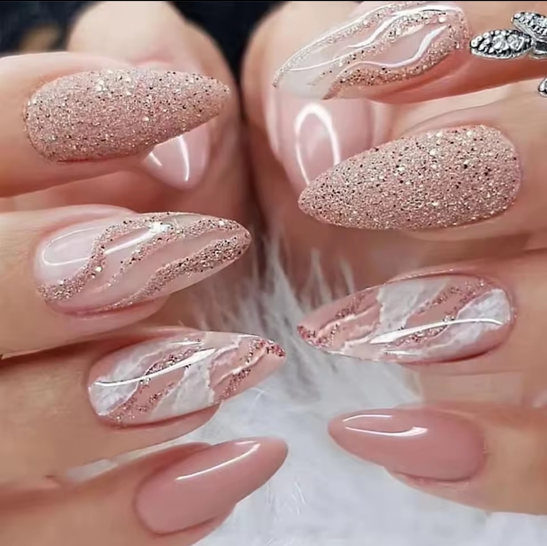 Unha Postiça Premium – Rosé Glamour